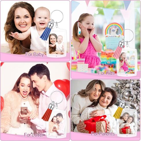 100 قطعة من سلسلة المفاتيح الأكريليك المستطيلة من Highergo، سلاسل مفاتيح ذات صورة واضحة، إدراج سلسلة مفاتيح للصور، سلسلة مفاتيح من الأكريليك، سلسلة مفاتيح إطار صورة فارغة مع 100 قطعة من الشرابات لمشاريع DIY in Kuwait