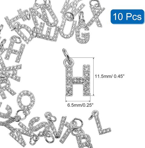 uxcell Rhinestone Letter Charm, 10pcs Crystal Zirconia Copper Alphabet H Pendants Slider Letter Charm for Wristbands Bracelets Necklace Jewelry Earring DIY Craft, Silver in Saudi Arabia