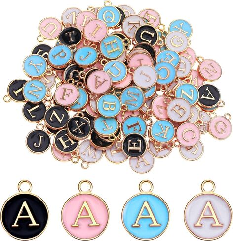 104 Pcs Letter Charms, Necklace Charms, Alphabet Charms for Necklaces Bracelets Double Sided Alphabet Charms Bulk Metal Initial Charms for Necklace Jewelry Making in Kuwait