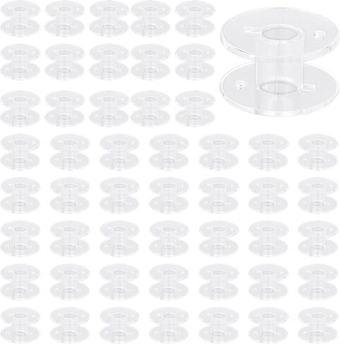 Bobbins for Sewing Machine, 50Pcs Clear Plastic Bobbin Embroidery Bobbins Sewing Supplies Class 15 Bobbins Transparent Bobbin Thread Sewing Machine Accessories Universal for Home Sewing Machine in Saudi Arabia