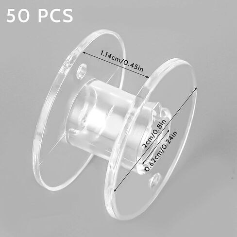 Bobbins for Sewing Machine, 50Pcs Clear Plastic Bobbin Embroidery Bobbins Sewing Supplies Class 15 Bobbins Transparent Bobbin Thread Sewing Machine Accessories Universal for Home Sewing Machine in Saudi Arabia