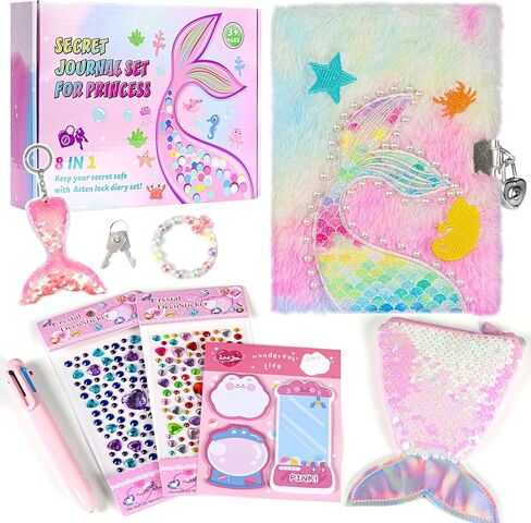 Diary for Girls Age 8-12, Girls Journal with Lock and Key, Kids Journal for Little Girls Birthday Gift, Cute Notebook with Multicolors Pen and Purse, Locking Diary Fuzzy Notebook for Writing (Purple) in Saudi Arabia