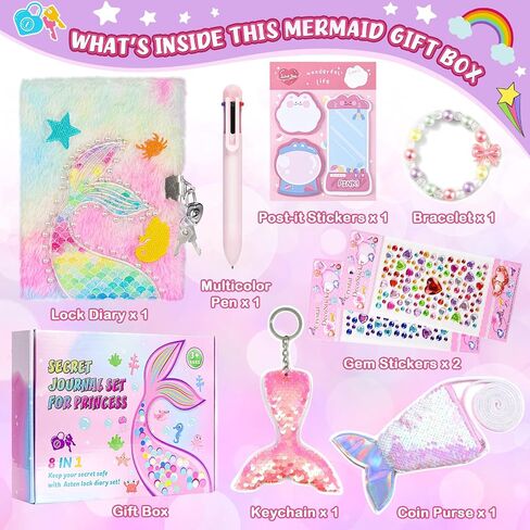 Diary for Girls Age 8-12, Girls Journal with Lock and Key, Kids Journal for Little Girls Birthday Gift, Cute Notebook with Multicolors Pen and Purse, Locking Diary Fuzzy Notebook for Writing (Purple) in Saudi Arabia