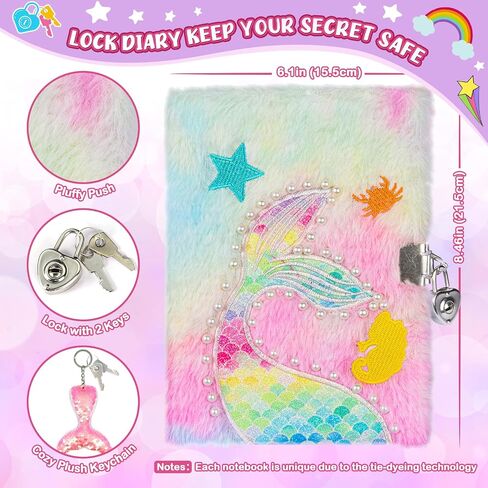 Diary for Girls Age 8-12, Girls Journal with Lock and Key, Kids Journal for Little Girls Birthday Gift, Cute Notebook with Multicolors Pen and Purse, Locking Diary Fuzzy Notebook for Writing (Purple) in Saudi Arabia