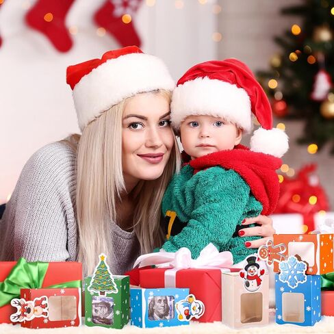 Eersida 32 Pcs Christmas Cash Gift Boxes with Clear Window Colored Christmas Money Holders for Cash Holiday Funny Paper Santa Tree Snowflake Gnome Elk Ornament Money Box for Cash Gift Gifting Money in Saudi Arabia