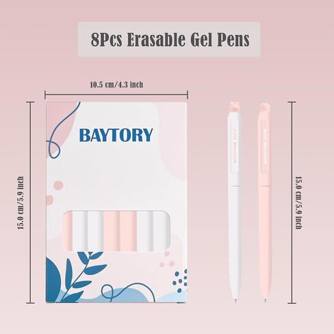 BAYTORY 8Pcs Rotatable Erasable Gel Pens, 0.5 mm Fine Point Smooth Writing Cute Eraser Pen, Quick Drying 4 Blue & 4 Black Ink for Note Taking Journaling Supplies (Pink) in Saudi Arabia