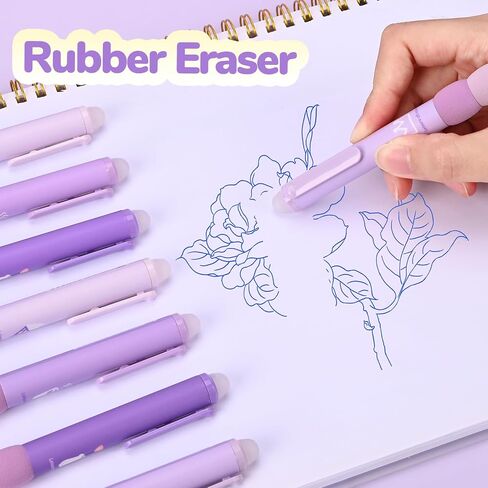 18 قطعة من أقلام الجل التجميلية القابلة للسحب من تيماري، تجعل الأخطاء تختفي، 8 أقلام و10 عبوات، قلم كتابة ناعم كرتوني، قلم حبر أسود وأزرق 0.5 مم، لوازم مدرسية مكتبية. (الموضوع الأرجواني in Kuwait