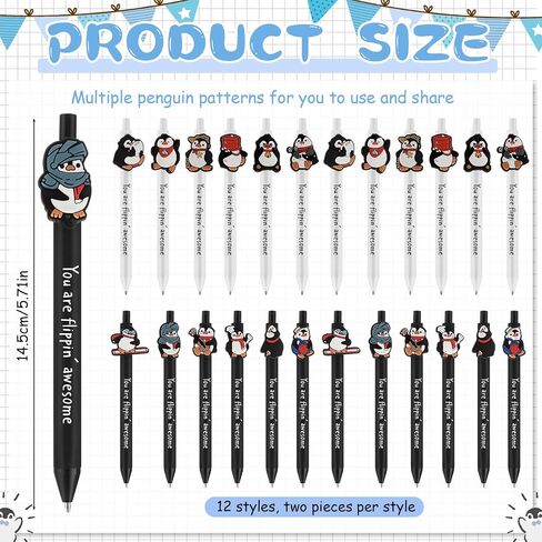 24 Pcs Christmas Penguin Pens Bulk 0.7mm Winter Ballpoint Pens Black Ink Penguin Retractable Pens Cute Cartoon Writing Pen for Xmas Holiday Party Gifts School Classroom Office Supplies in Saudi Arabia