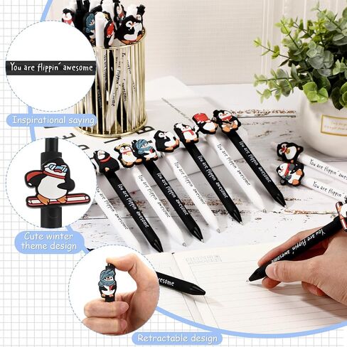 24 Pcs Christmas Penguin Pens Bulk 0.7mm Winter Ballpoint Pens Black Ink Penguin Retractable Pens Cute Cartoon Writing Pen for Xmas Holiday Party Gifts School Classroom Office Supplies in Saudi Arabia