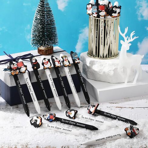 24 Pcs Christmas Penguin Pens Bulk 0.7mm Winter Ballpoint Pens Black Ink Penguin Retractable Pens Cute Cartoon Writing Pen for Xmas Holiday Party Gifts School Classroom Office Supplies in Saudi Arabia
