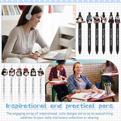 24 Pcs Christmas Penguin Pens Bulk 0.7mm Winter Ballpoint Pens Black Ink Penguin Retractable Pens Cute Cartoon Writing Pen for Xmas Holiday Party Gifts School Classroom Office Supplies in Saudi Arabia
