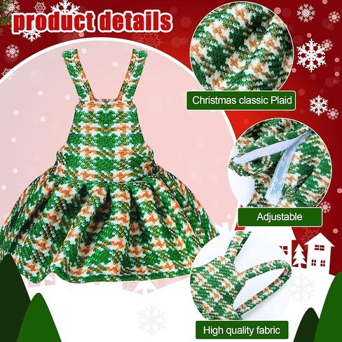 4 Pcs Christmas Elf Doll Clothing Accessory Set for Boy and Girl Elf Doll Holiday Plaid Skirt Elf Santa Dress and Suspender Trousers for Christmas Holiday Parties Decor, Doll Not Included (Checkered) in Saudi Arabia