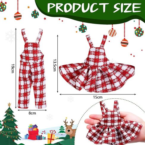 4 Pcs Christmas Elf Doll Clothing Accessory Set for Boy and Girl Elf Doll Holiday Plaid Skirt Elf Santa Dress and Suspender Trousers for Christmas Holiday Parties Decor, Doll Not Included (Checkered) in Saudi Arabia
