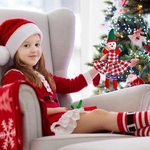 4 Pcs Christmas Elf Doll Clothing Accessory Set for Boy and Girl Elf Doll Holiday Plaid Skirt Elf Santa Dress and Suspender Trousers for Christmas Holiday Parties Decor, Doll Not Included (Checkered) in Saudi Arabia