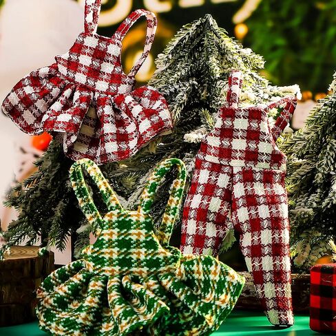 4 Pcs Christmas Elf Doll Clothing Accessory Set for Boy and Girl Elf Doll Holiday Plaid Skirt Elf Santa Dress and Suspender Trousers for Christmas Holiday Parties Decor, Doll Not Included (Checkered) in Saudi Arabia