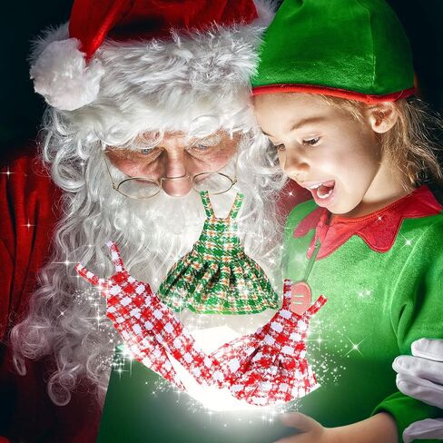 4 Pcs Christmas Elf Doll Clothing Accessory Set for Boy and Girl Elf Doll Holiday Plaid Skirt Elf Santa Dress and Suspender Trousers for Christmas Holiday Parties Decor, Doll Not Included (Checkered) in Saudi Arabia