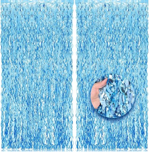 2 حزمة 3.2x6.5 قدم ستارة خلفية زرقاء متموجة بهرج اللافتات احباط هامش خلفية المحيط تحت عنوان ديكور استحمام الطفل العازبة ديسكو الشتاء تحت البحر الصيف حمام سباحة الشاطئ ديكورات الحفلات in Kuwait