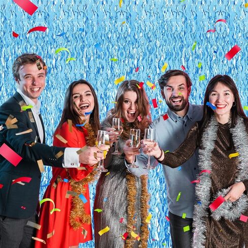 2 حزمة 3.2x6.5 قدم ستارة خلفية زرقاء متموجة بهرج اللافتات احباط هامش خلفية المحيط تحت عنوان ديكور استحمام الطفل العازبة ديسكو الشتاء تحت البحر الصيف حمام سباحة الشاطئ ديكورات الحفلات in Kuwait