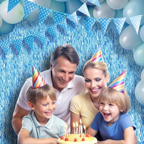 2 حزمة 3.2x6.5 قدم ستارة خلفية زرقاء متموجة بهرج اللافتات احباط هامش خلفية المحيط تحت عنوان ديكور استحمام الطفل العازبة ديسكو الشتاء تحت البحر الصيف حمام سباحة الشاطئ ديكورات الحفلات in Kuwait