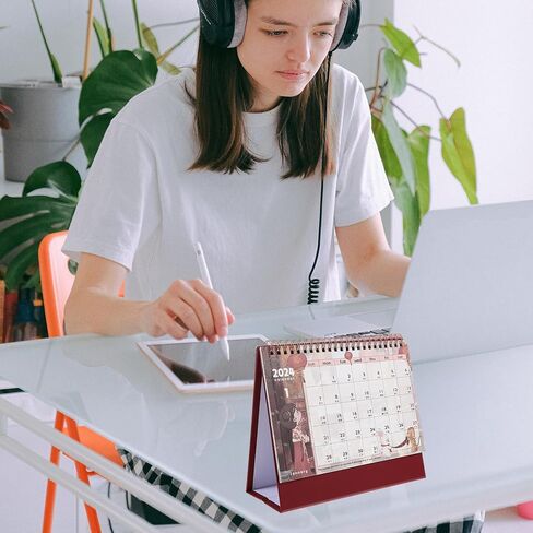 LOGOFUN 2024 Calendar Monthly Calendar Cartoon Desktop Standing Daily Planner Calendar in Kuwait