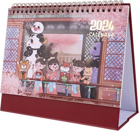 LOGOFUN 2024 Calendar Monthly Calendar Cartoon Desktop Standing Daily Planner Calendar in Kuwait