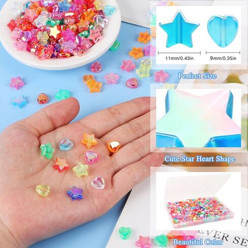 200 Pcs Star Heart Acrylic Beads for Jewelry Making, Heart Star Shape Beads Bulk with Box, 11mm Heart Star Loose Beads Charms Spacer Beads for DIY Crafts Friendship Bracelet (Multicolor) in Kuwait