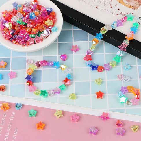 200 Pcs Star Heart Acrylic Beads for Jewelry Making, Heart Star Shape Beads Bulk with Box, 11mm Heart Star Loose Beads Charms Spacer Beads for DIY Crafts Friendship Bracelet (Multicolor) in Kuwait