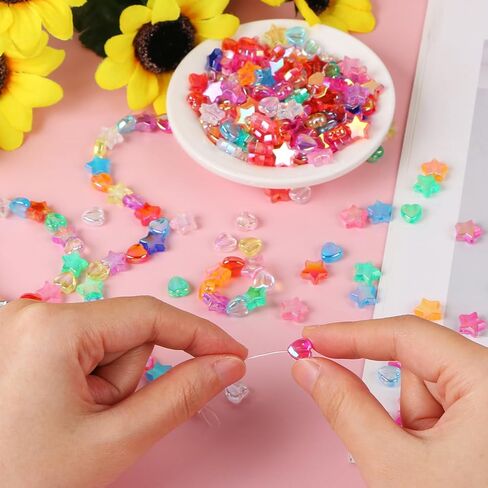 200 Pcs Star Heart Acrylic Beads for Jewelry Making, Heart Star Shape Beads Bulk with Box, 11mm Heart Star Loose Beads Charms Spacer Beads for DIY Crafts Friendship Bracelet (Multicolor) in Kuwait