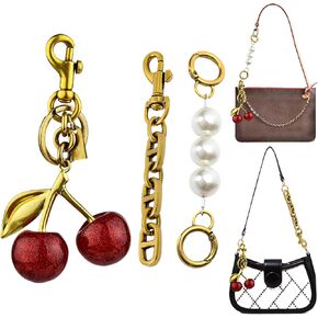 3 PCS Vintage Pearl Bag Extender Chain Purse Strap Extenders Sweet Red Cherry Bag Charm for Women Girls Handbags Bags Purse Making Supplies Strap Extension Replacement Extender Chain Charms Accessory