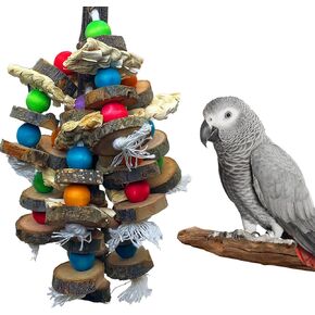 PINVNBY Large Parrot Toys Natural Wood Bird Chewing Toys Parakeet cage Hammock Hanging Toy for African Grey Macaws Cockatoos Eclectus Amazon Parrot Birds