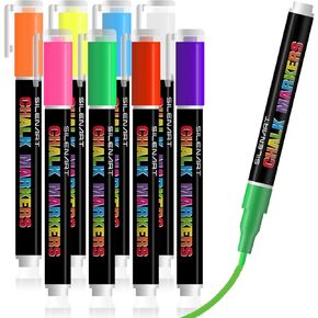 SILENART Liquid Chalk Markers - 8 Vibrant Colors - Chalkboard Markers for Blackboard Glass Windows - Erasable Chalk Pens