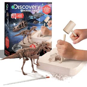 Discovery #MINDBLOWN Dinosaur Fossil Dig Excavation Kit, 15-Piece T-Rex & 10-Piece Velociraptor, 3D Skeleton Puzzle Display Models, Includes Tools & Safety Glasses, Jurassic Dino Toy for Kids