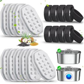 20 Pack Cat Water Fountain Filters-Cat Fountain Replacement Filters for Stainless Steel 3.2L/108oz Adjustable Water Flow Pet Water Fountain(10 Pack Pet Water Filter Refills+10 Pack Sponges)