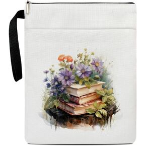 Book Club Gifts for Christmas Halloween, Floral Flower Book Sleeve with Zipper Bookish Gifts for Women, Book Accessories Kindle Sleeve Book Carrying Case Book Lover Gifts for Readers Librarian -04