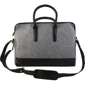 Mysa Grey Felt Vegan Leather Slim Vintage Messenger Crossbody Satchel Shoulder Briefcase Sleeve Bag withAdjustable Strap for Office Work Travel fits upto 14.5" Computer Laptop Tablet, Men Women