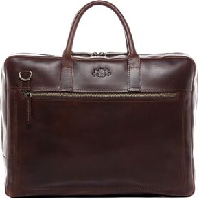 SID & VAIN laptop bag DIXON Large business briefcase real leather portable computer office leather bag Unisex brown