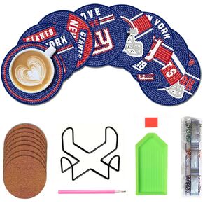 Bartogro 8 Pcs Diamond Painting Coasters Kit, DIY Football Diamond Art Coasters with Holder for New York Adults Kids