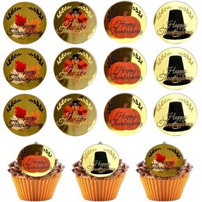 12 Pcs Fall Cupcake Topper Decorations Thanksgiving Day Party Supplies Mirror Pumpkin Turkey Maple Leaf Autumn Harvest Cake Food Acrylic Accessory