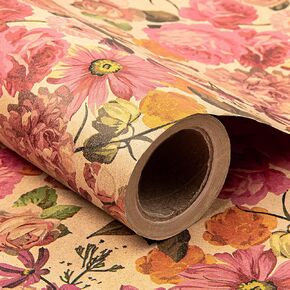 RUSPEPA Kraft Wrapping Paper Roll - Blue Flowers and Plants Pattern - 30 Inches x 100 Feet