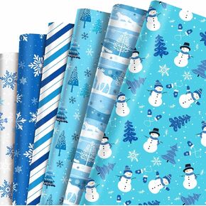 YVAINE ​​​​​​12 Sheets Winter Snowflake Wrapping Paper Blue White Winter Gift Wrapping Paper Snowflake Gift Wrap Paper for Winter Holiday Birthday Party Supplies, ​​​​20 x 27 Inches