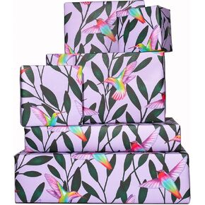Central 23-6 Wrapping Paper Sheets - Purple Hummingbirds - Rainbow - Green - Trendy Wrapping Paper for Girls Women - Recyclable
