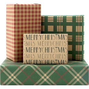 Christmas Wrapping Paper for Man Women,Green Red Plaid Gift Wrapping Paper 4 Sheet Birthday Wedding Kraft Gift Wrapping Paper Merry Christmas Paper 28 * 20 Inch for Xmas New Year Boy Girl Gift Wrap