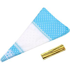 50 Packs Cone Cellophane Bags,6.69 x 11.81in Clear Cone Shaped Treat Bags with Twist Ties for Party Handmade Cookies Wedding Birthday Gift (Blue 4 wires*17cm*30cm)