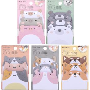 PAFUWEI 6 Packs Cute Animal Sticky Notes, 225 Sheets Self-Adhesive Cartoon Animal Sticky Note Pads, Multifunctional Removable Different Shapes Sticky Memo Notes Pad for Home Office School Supplies