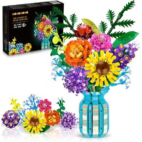 HOGOKIDS Flowers Bouquet Building Set with Vase - 1853PCS Flower Botanical Collection Building Blocks Toy, Flower Home Plant Decor, Mother's Day Christmas Birthday for Adults Kids Girls