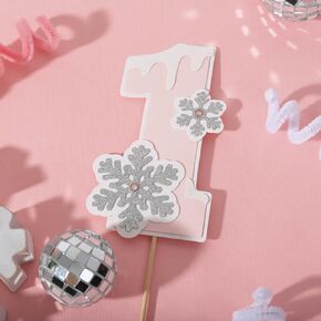Pink Snowflake One Cake Topper- Winter Onederland 1st Birthday Cake Topper, Winter Onederland 1st Birthday Girl, Snowflake 1st Birthday Decorations, Pink and Silver Snowflake Birthday Cake Topper