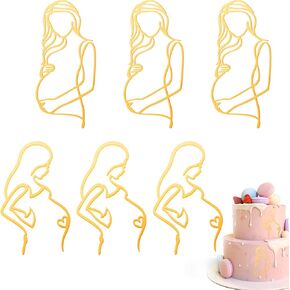 6Pcs Pregnant Women Cake Topper Pregnancy Announcement Cake Toppers Acrylic Gold Cake Decorations Pregnancy Reveal Lady Cake Decor for Women Mothers Birthday ake Decoration Party Supplies