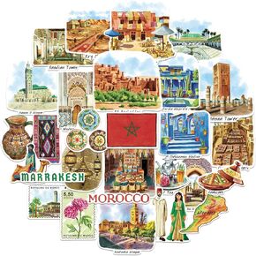 Navy Peony Mysterious Morocco Travel Stickers (28pcs)-Die-Cut, Watercolor, Exotic Moroccan-Themed Vacation Decals for Scrapbooks, Journals, Tumblers