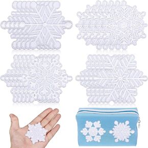 Lyrow 20 Pcs Snowflake Iron on Patches Embroidered Applique Patches Princess Party Sew on Fabric Snow Iron on for Clothing DIY Jackets Hats Gift Boxes Backpacks Bag