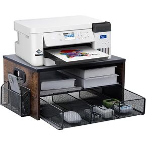 Printer Stand,Desktop Printer Stand with 2-Tier Storage Shelves for Home Office，Desk Organizer with Drawer and 2 Pen Holders for Fax Machine Scanner Files